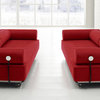 Modern Carrera Red Velvet Fabric Sofa with Black and Chrome Accents