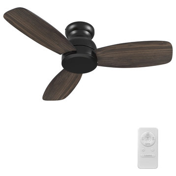 CARRO Indoor Flush Mount Ceiling Fan with Remote Control (NO LED LIGHT), Black/Wood & Walnut Reversible, 44"