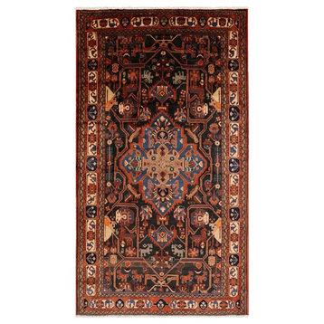 Authentic Persian Nahavand Full Pile Wool Rug, Black, 5'5"x9'9"