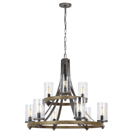 Angelo Nine Light Chandelier in Distressed Weathered Oak / Slate Grey Metal