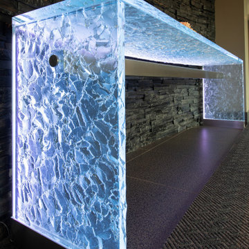 Glass table with LED lights in luxurious residential condo