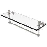 Allied Brass - Foxtrot 16" Glass Vanity Shelf with Towel Bar, Satin Nickel - Add space and organization to your bathroom with this simple, contemporary style glass shelf. Featuring tempered, beveled-edged glass and solid brass hardware this shelf is crafted for durability, strength and style. One of the many coordinating accessories in the Allied Brass Foxtrot Collection, this subtle glass shelf is the perfect complement to your bathroom decor.