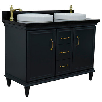 49" Double Vanity, Dark Gray Finish With Black Galaxy And Round Sink