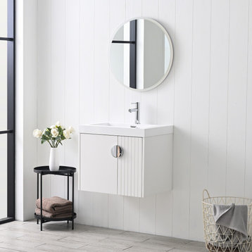 Floating Bathroom Vanity with Sink, Wood Bathroom Vanity Cabinet, White, 24"