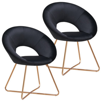 Set of 2 Luxe Open-Back Papasan Accent Chairs, Black Velvet