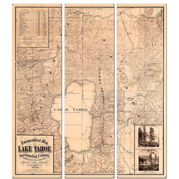 Lake Tahoe Map, 42x36, 3 42x12 Steel Panels, Tahoe Wall Art, Metal Wall Art