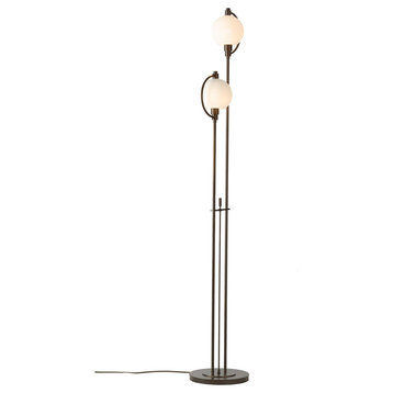 Pluto Floor Lamp 2 Light, Soft Gold With Opal Glass