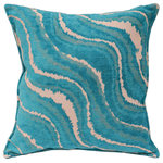 Bareen's Designer Rugs - Galaxy Rue Blue Ivory Turkish Silk Pillow - Embellish your home with this timeless casual chic Turkish decorative throw pillow. Made with Silk in a modern contemporary Turkish design these exquisite pillows are a perfect addition to any decor. Made in a beautiful vibrant color pallet these beautiful pillows are double sided with a beautiful repetitive pattern. Masterfully artisan-crafted with a contemporary fashion palette producing bold intricate sharp patterns makes these decorative pillows a standout piece in any decor.