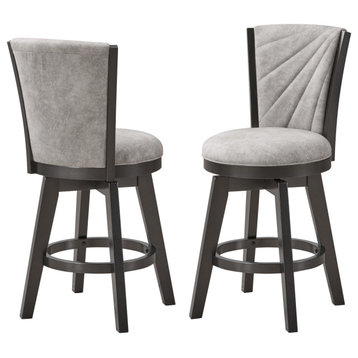 Charest Counter Height Swivel Stools, Silver Polyester and Metallic Gray Wood