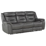 Lexiconhome.com - Northside Power Reclining Sofa Collection, Dark Gray, Sofa - Styled for the transitional home, the Northside Collection is a comfortable and functional addition to your living room. Dark gray top-grain leather match, making the color palette a neutral decorative choice for a number of home environments. The power motion reclining and headrest mechanism, once engaged, operates to take you from seated to reclined in an easy motion with personalized head support. The sofa features touch controls with a USB port, allowing for easy access to your electronic devices as it recharges.