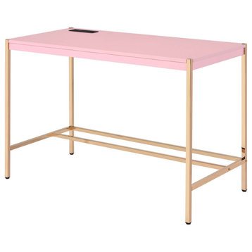 Midriaks Writing Desk WithUSB, Pink and Gold Finish