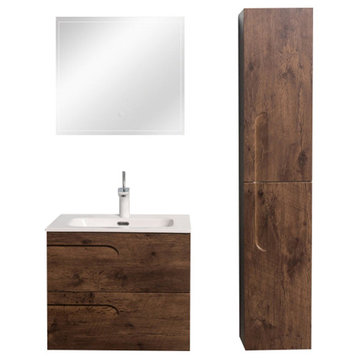 Eviva Joy 32" Rosewood Wall Mount Bathroom Vanity With White Integrated Top