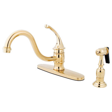 Kingston Brass Single-Handle Kitchen Faucet With Brass Sprayer, Polished Brass