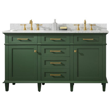 60" Vogue Green Finish Double Sink Vanity Cabinet With Carrara White Top