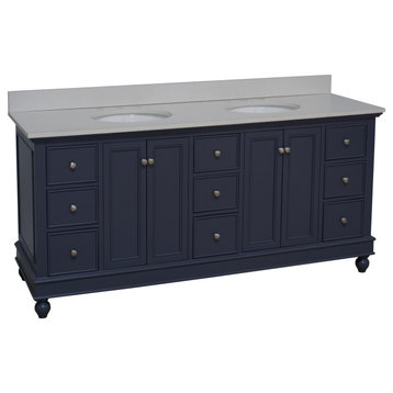 Bella 72" Double Bath Vanity, Base: Marine Gray, Top: Quartz