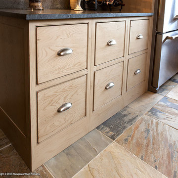 Door style: Pendleton Inset | Species: Red Oak | Finish: Vintage Sandstone