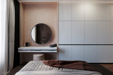 Medium sized modern master bedroom in London.