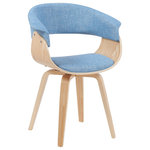 Armen Living - Summer Mid-Century Dining Chair, Light Blue and Patterned Oak - Bring breezy elegance and Mid-Century charm to your dining space with the Summer Upholstered Dining Chair in Wood Finish. Thoughtfully crafted with comfort and clean lines in mind, this stylish chair features a gently curved backrest and supportive seat, both generously padded and upholstered in a high-quality performance fabric. Whether you're hosting a dinner party or enjoying a quiet breakfast, the Summer chair's ergonomic design invites long-lasting comfort and style. The sculpted silhouette showcases an open lower back and soft, rounded edges that add visual interest while promoting airflow and ease of movement. Its gently flared legs are crafted from durable wood with warm finishes, offering both stability and timeless appeal. Designed to blend effortlessly with a variety of decor themes'from Scandinavian simplicity to modern retro'the Summer chair is a versatile addition to kitchens, dining rooms, or home offices. Available in Blue, Light Blue, Charcoal, Grey, and Green upholstery options, each variant brings a fresh yet sophisticated feel to your setup. Whether you're updating a casual breakfast nook or creating a cohesive dining set, the Summer chair offers a refined seating solution that enhances both aesthetics and everyday function.