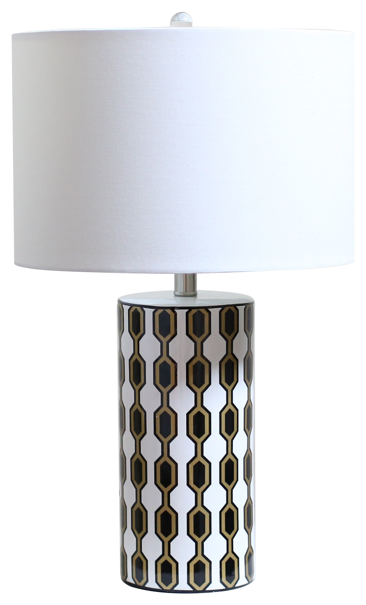1-Light Black And White Ceramic Table Lamp With A White Linen Drum ...