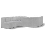 Meridian Furniture - Arc Boucle Fabric Upholstered 6-Pc. Facing Modular Sectional, Grey - Give your living room or den the perfect blend of style and versatility with this Arc boucle fabric curved modular Sectional. Part of the Arc modular furniture collection, this Sectional comes upholstered in rich grey boucle fabric and features deep channel tufting that adds a touch of luxury while enhancing comfort and support. A seamless combination of form and function, this chair can be used with other Arc pieces to create a myriad of configurations in your well-curated room.