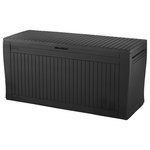 Keter - Keter Comfy 71 Gallon Plastic All-Weather Outdoor Storage Deck Box - The Keter Comfy Deck Box is a multipurpose outdoor storage box. It can hold up to 71 gallons on the inside, providing ample room for your furniture cushions, garden tools, yard toys, pool supplies or other outdoor accessories. With its all-weather, waterproof design and lockable function, this storage bench keeps your contents safe and dry. Made with durable polypropylene resin construction, this deck box will not warp, dent, rust or peel. It is weather resistant and UV resistant, and will never need painting. It is truly no fuss; just wipe it down occasionally to clean it. Its ingenious construction is quick and easy to assemble with no tools required.