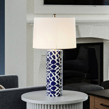 Coastal Table Lamp 16''W x 16''D x 28''H, Navy Blue and White Finish
