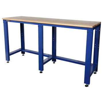 65" Workbench With Hardwood Top Work Surface, Blue