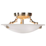 Livex Lighting - Livex Lighting 3 Light Steel Ceiling Mount With Polished Brass Finish 4272-02 - This ceiling mount features contour lines and a bowed profile. With an understated design, this piece is perfect for any space in your home. Featuring a white alabaster glass and polished brass finish, this fixture will effortlessly blend with your existing d�cor.