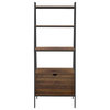 72" Industrial Wood Ladder Bookcase, Dark Walnut