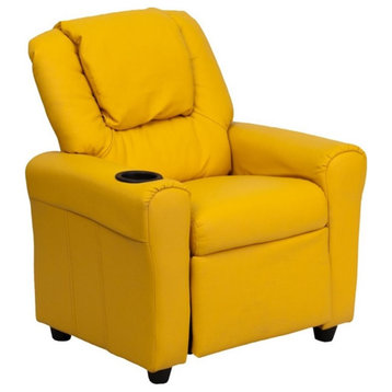 Flash Furniture Vinyl Kids Recliner with Cup Holder & Headrest in Yellow