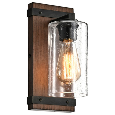 Ellen Natural Wood Glass Wall Sconce 1 Light