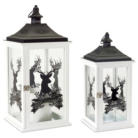 Merry Christmas Lantern, 2-Piece Set, 17.5"H, 22.75"H Wood