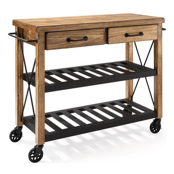 Crosley Roots 2 Drawer Kitchen Cart in Natural and Black