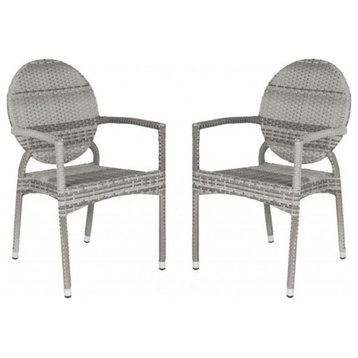 Safavieh Valdez Indoor-Outdoor Stackable Arm Chairs, Set of 2, Grey