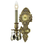 Elegant Lighting - 9601 Monarch Collection Wall Sconce, Golden Teak, Royal Cut - A swirling vision of scrolls and crystal glass, the Monarch Collection makes a beautiful design statement.  Truly a regal and distinct piece, each one has a carved leafy crown bearing gleaming crystal. The soft candelabra lights add the finishing touch to this spectacular design.