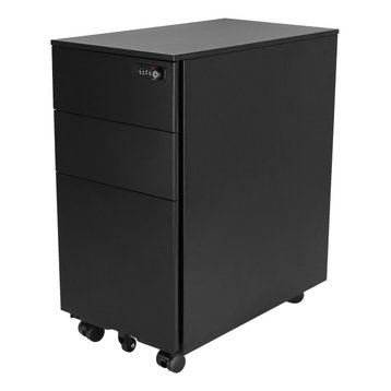 Home Office Steel Under Desk 3 Drawer File Cabinet, Assembled, Black