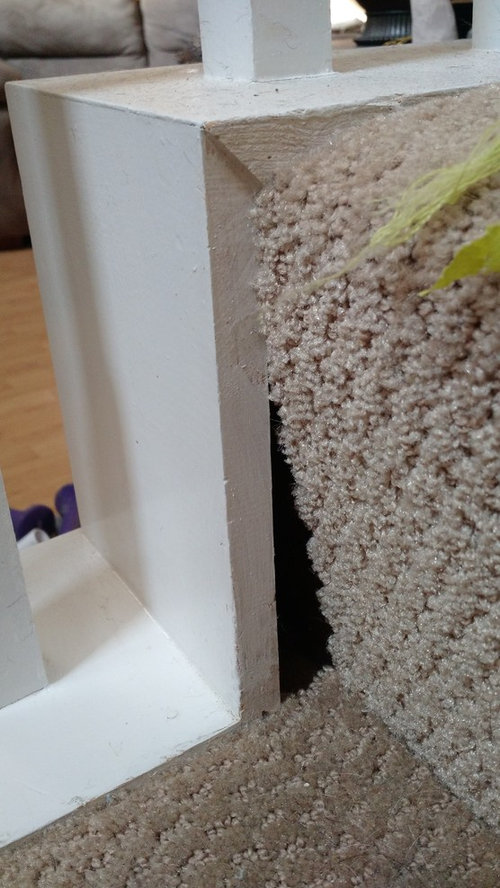 gap on left side of each carpeted stair. why? how to fix?
