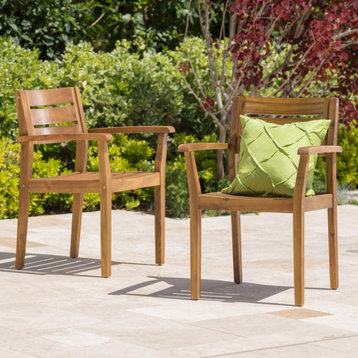 GDF Studio Stamford Outdoor Acacia Wood Dining Chairs, Set of 2, Teak