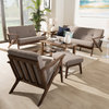 Bianca Mid-Century Modern Dark Brown Distressed Faux Leather Livingroom Sofa Set