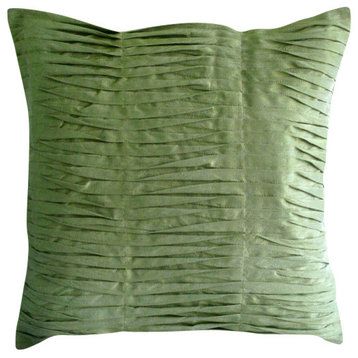 Green Textured Pintucks 16"x16" Silk Pillow Covers, Green Waves