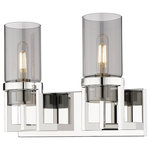 Innovations Lighting - Utopia 2 Light 8" Bath Vanity Light, Polished Nickel, Plated Smoke Glass - Modern and geometric design elements give the Utopia Collection a striking presence. This gorgeous fixture features a sharply squared off frame, softened by a round glass holder that secures a cylindrical glass shade.