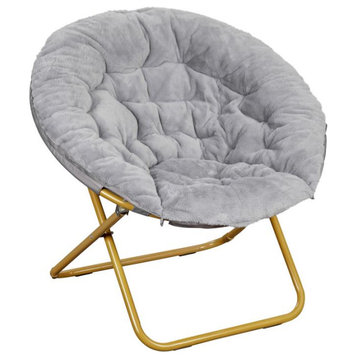 Gwen 38" Oversize Faux Fur Folding Saucer Moon Chair, Gray/Soft Gold