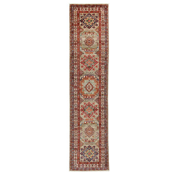 Oriental Rug Super Kazak 10'9"x2'7" Hand Knotted Carpet