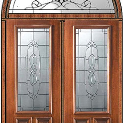Pre-hung Transom Double Door 96 Wood Mahogany Kensington 2/3 Lite - Front Doors