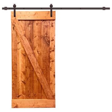 TMS Z Bar Barn Door With Sliding Hardware Kit, Red Walunt, 38"x84"