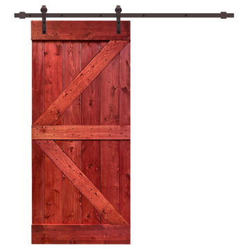 TMS K Series Barn Door With Black Sliding Hardware Kit, Cherry Red, 30"x84"