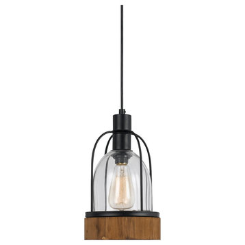 60W Beacon Glass Pendant, Wood/Dark Bronze Finish, Clear Shade