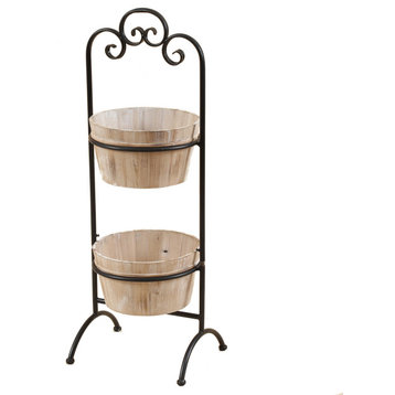 LuxenHome Two-Tier Wood Planters with Metal Stand