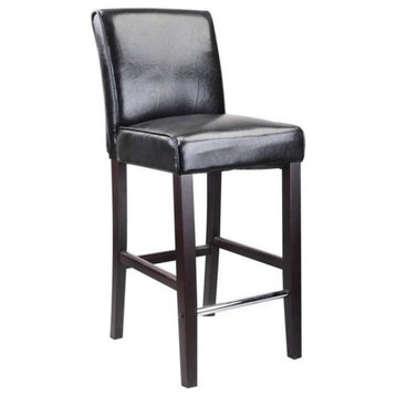 Ira Black Faux Leather Upholstered 31" Barstool with Wood Legs