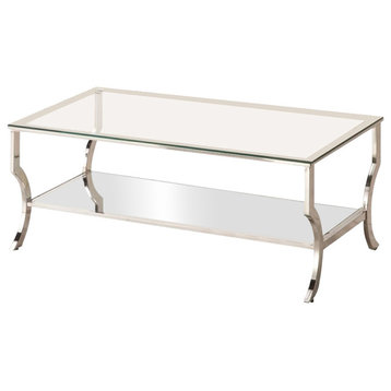 Pemberly Row Glass Top Accent Coffee Table in Chrome
